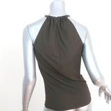 Michael Kors Collection Leather Strap Halter Top Dark Brown Jersey Size 4 NEW