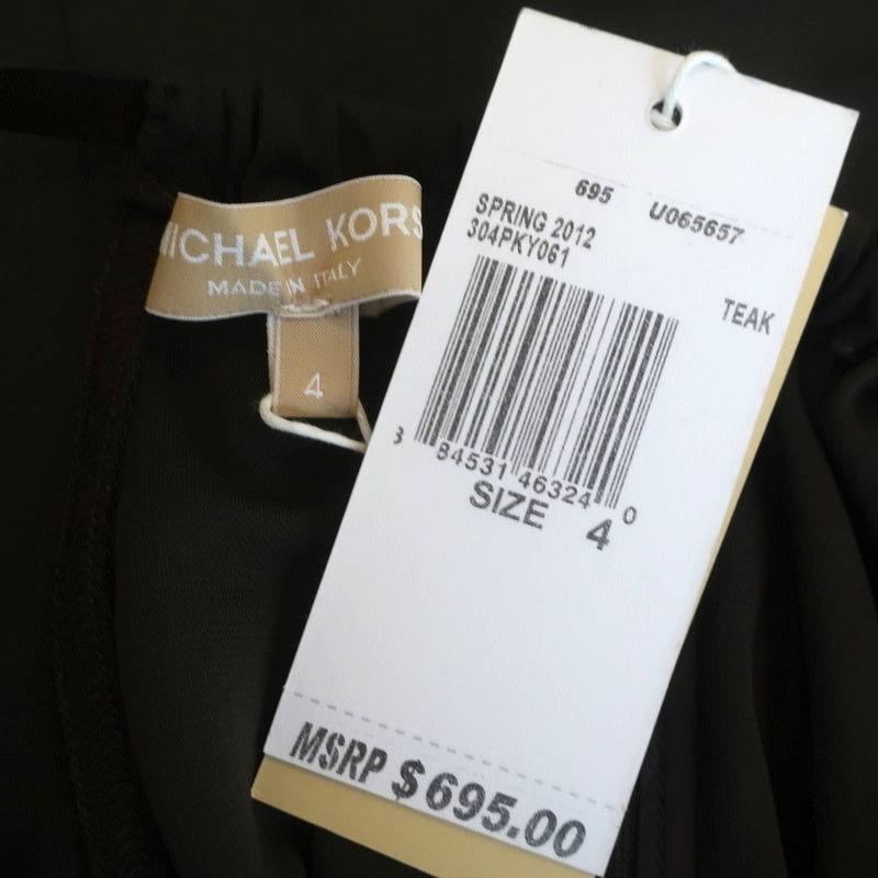 Michael Kors Collection Leather Strap Halter Top Dark Brown Jersey Size 4 NEW