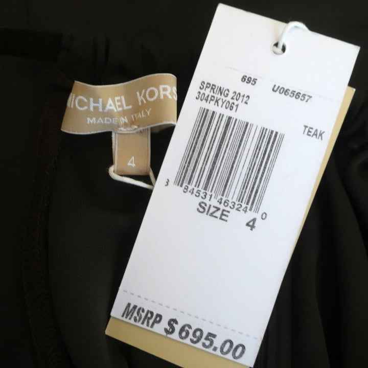 Michael Kors Collection Leather Strap Halter Top Dark Brown Jersey Size 4 NEW
