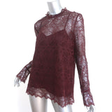 Theory Scalloped Lace Top Currant Size Medium Long Sleeve Blouse NEW