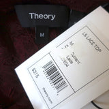Theory Scalloped Lace Top Currant Size Medium Long Sleeve Blouse NEW