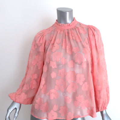 Ulla Johnson Blouse Sandrine Pink Floral Fil Coupe Size 2 Long Sleeve Top