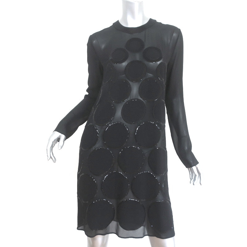 La Perla Circle Sequin Dress Black Silk Chiffon Size US 4 Long