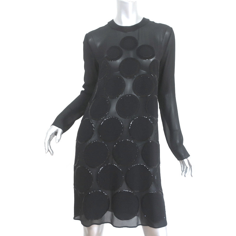 La Perla Circle Sequin Dress Black Silk Chiffon Size US 4 Long Sleeve Celebrity Owned La Perla Circle Sequin Dress Black Silk Chiffon Size US 4 Long Sleeve Celebrity Owned