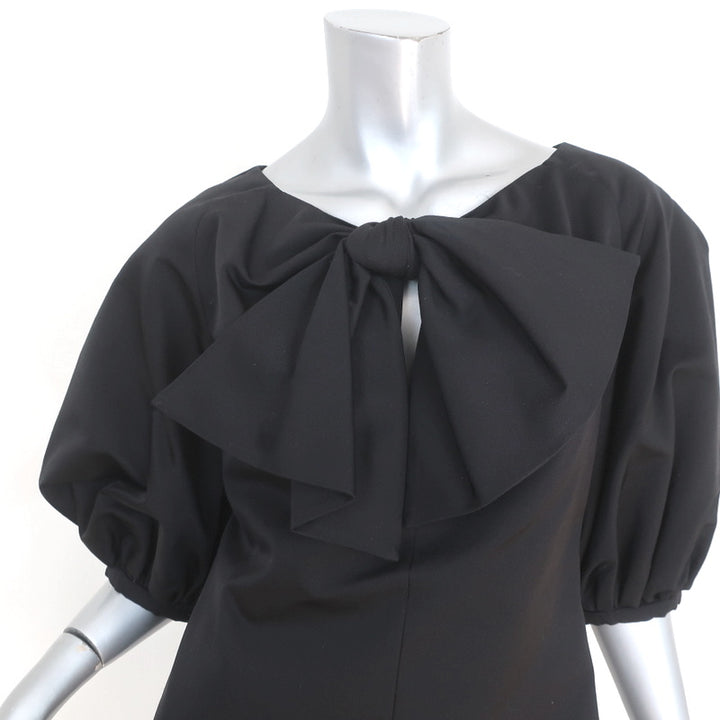 Giambattista Valli Bow Dress Black Wool-Silk Crepe Size 42 Puff Sleeve Mini