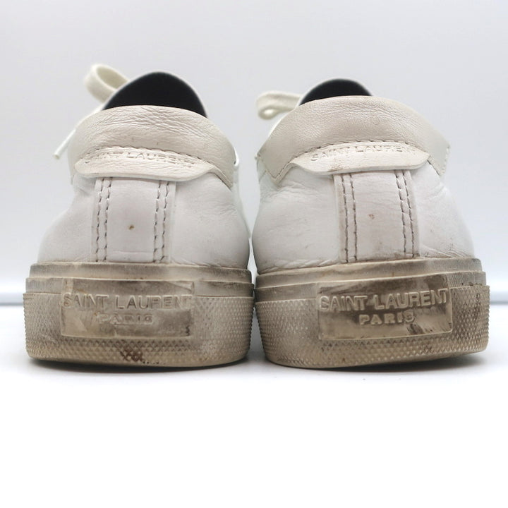 Saint Laurent Cap Toe Low Top Sneakers White Leather Size 40.5