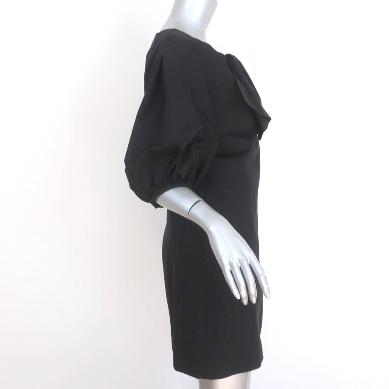 Giambattista Valli Bow Dress Black Wool-Silk Crepe Size 42 Puff Sleeve Mini