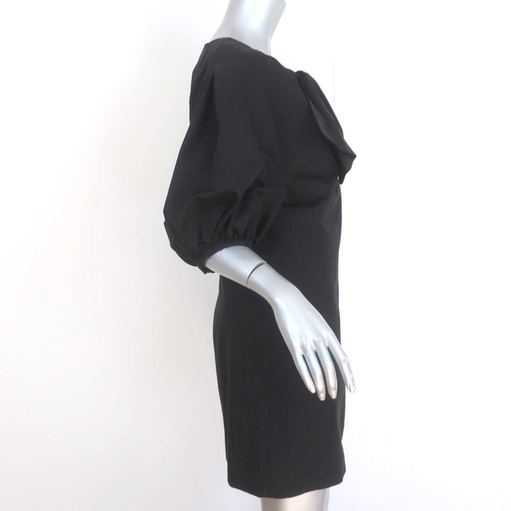 Giambattista Valli Bow Dress Black Wool-Silk Crepe Size 42 Puff Sleeve Mini