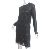La Perla Circle Sequin Dress Black Silk Chiffon Size US 4 Long Sleeve Shift NEW