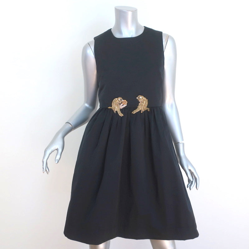 No. 21 Beaded Bird Dress Black Taffeta Size 40 Sleeveless Fit & Flare No. 21 Beaded Bird Dress Black Taffeta Size 40 Sleeveless Fit & Flare