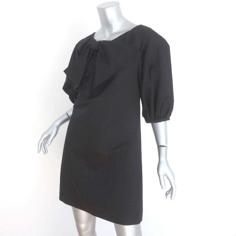 Giambattista Valli Bow Dress Black Wool-Silk Crepe Size 42 Puff Sleeve Mini