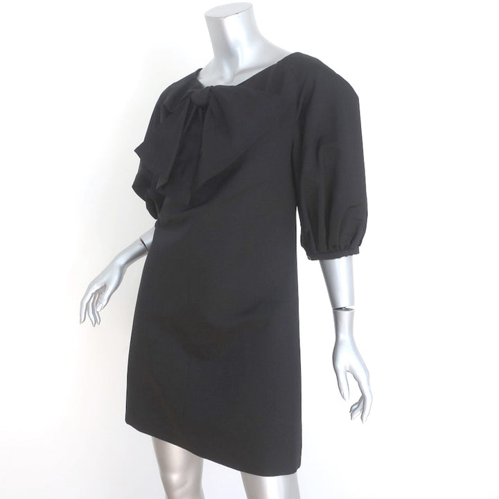 Giambattista Valli Bow Dress Black Wool-Silk Crepe Size 42 Puff Sleeve Mini