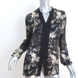 Lanvin Alber Elbaz Blouse Black Animal Print Silk Size 38 Long Sleeve Top