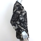 Lanvin Alber Elbaz Blouse Black Animal Print Silk Size 38 Long Sleeve Top