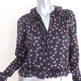 Magda Butrym Ruffle Blouse Toluca Black Floral Print Size US 4 Long Sleeve Top
