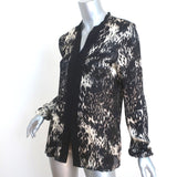 Lanvin Alber Elbaz Blouse Black Animal Print Silk Size 38 Long Sleeve Top