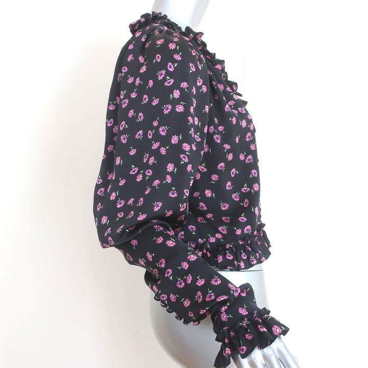 Magda Butrym Ruffle Blouse Toluca Black Floral Print Size US 4 Long Sleeve Top