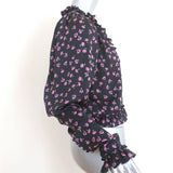 Magda Butrym Ruffle Blouse Toluca Black Floral Print Size US 4 Long Sleeve Top