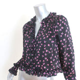 Magda Butrym Ruffle Blouse Toluca Black Floral Print Size US 4 Long Sleeve Top