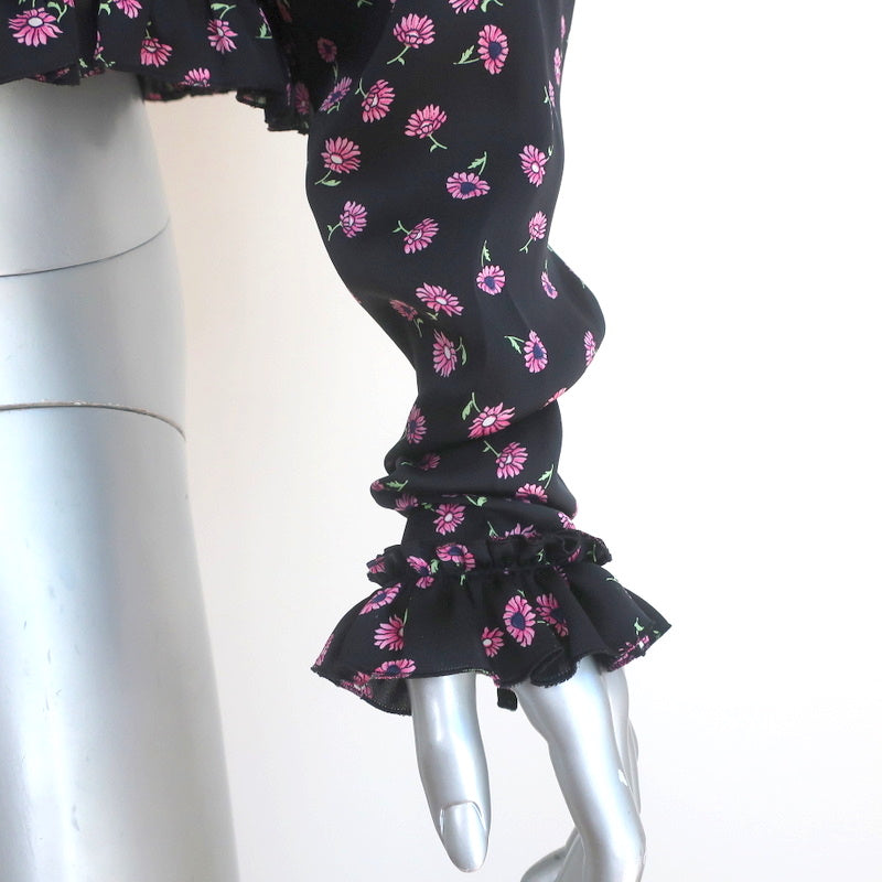Magda Butrym Ruffle Blouse Toluca Black Floral Print Size US 4 Long Sleeve Top