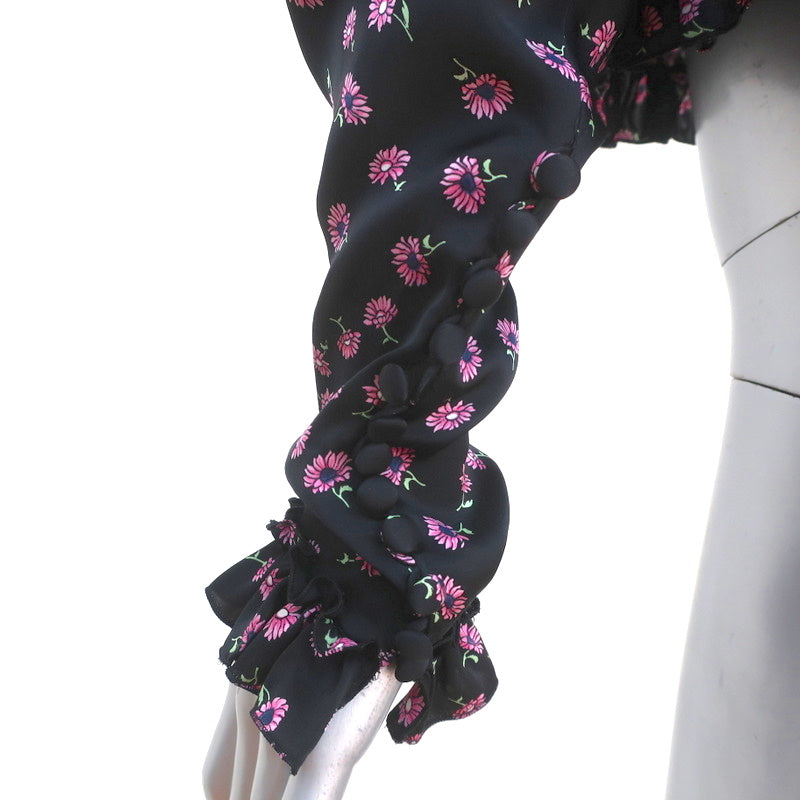 Magda Butrym Ruffle Blouse Toluca Black Floral Print Size US 4 Long Sleeve Top