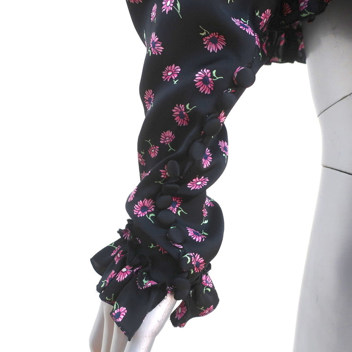 Magda Butrym Ruffle Blouse Toluca Black Floral Print Size US 4 Long Sleeve Top