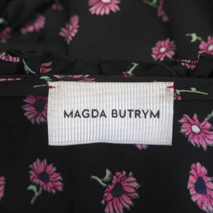 Magda Butrym Ruffle Blouse Toluca Black Floral Print Size US 4 Long Sleeve Top