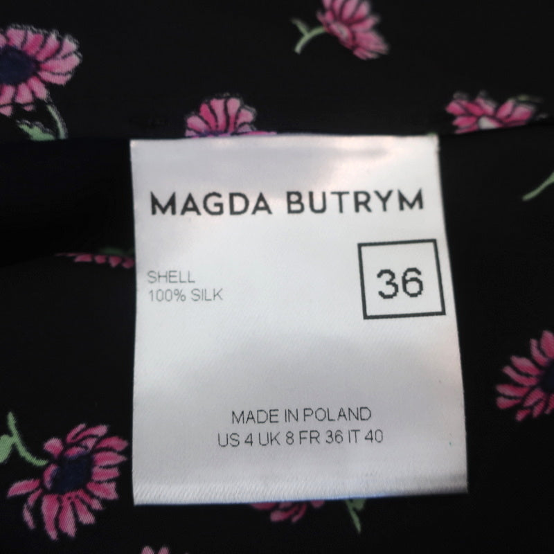 Magda Butrym Ruffle Blouse Toluca Black Floral Print Size US 4 Long Sleeve Top