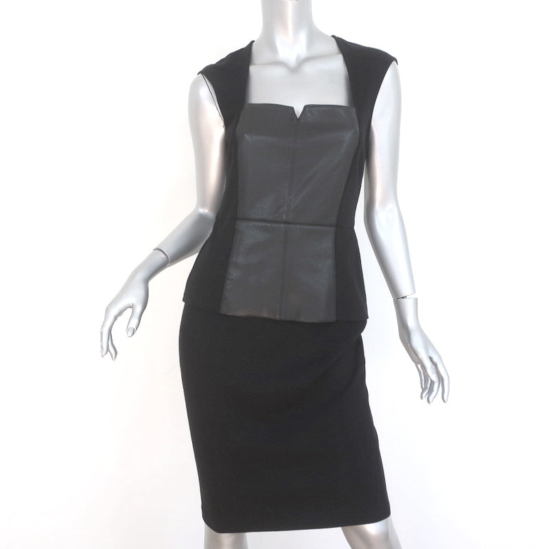 Bailey 44 Sleeveless Peplum Dress Black Faux Leather-Paneled Jersey Size Medium Bailey 44 Sleeveless Peplum Dress Black Faux Leather-Paneled Jersey Size Medium