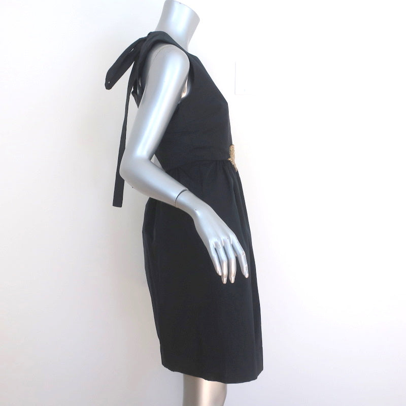 No. 21 Beaded Bird Dress Black Taffeta Size 40 Sleeveless Fit &amp; Flare
