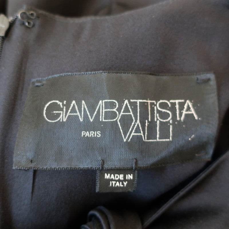 Giambattista Valli Bow Dress Black Wool-Silk Crepe Size 42 Puff Sleeve Mini