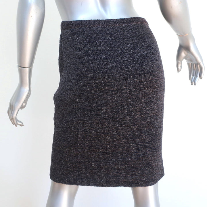 Christian Dior Pencil Skirt Black/Navy Metallic Knit Size US 6