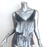 J Brand Lucy Peplum Cami Gray Velvet-Front Silk Crepe Size Small V-Neck Tank Top