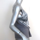 J Brand Lucy Peplum Cami Gray Velvet-Front Silk Crepe Size Small V-Neck Tank Top