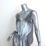 J Brand Lucy Peplum Cami Gray Velvet-Front Silk Crepe Size Small V-Neck Tank Top