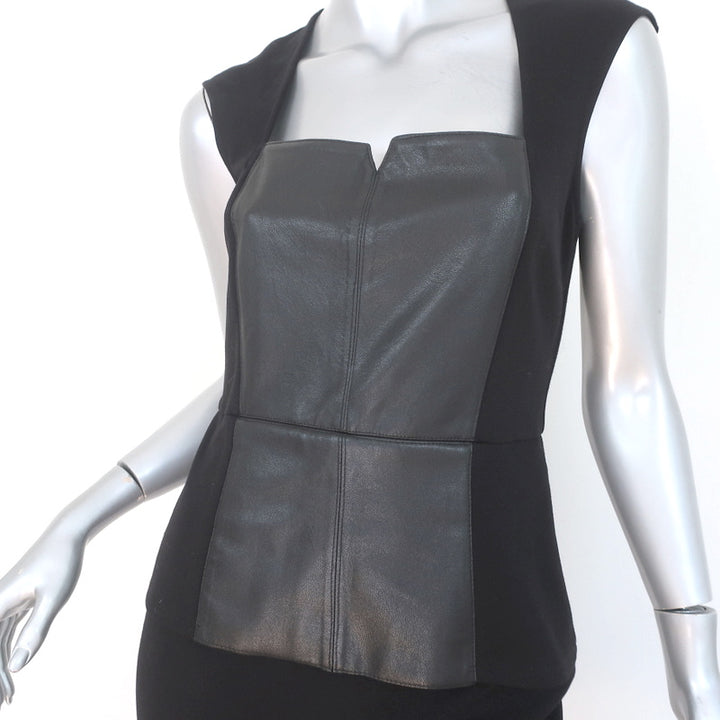 Bailey 44 Sleeveless Peplum Dress Black Faux Leather-Paneled Jersey Size Medium