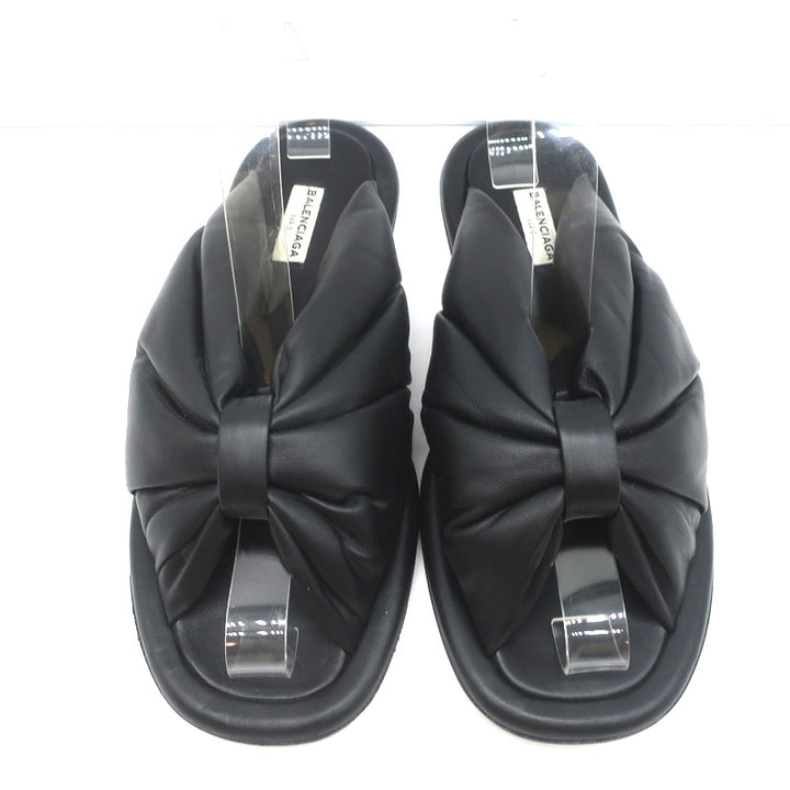 Balenciaga Puffy Knot Slide Sandals Black Leather Size 38.5