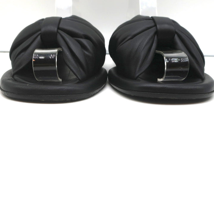 Balenciaga Puffy Knot Slide Sandals Black Leather Size 38.5