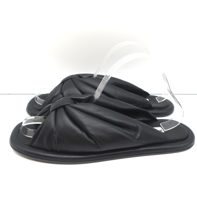 Balenciaga Puffy Knot Slide Sandals Black Leather Size 38.5