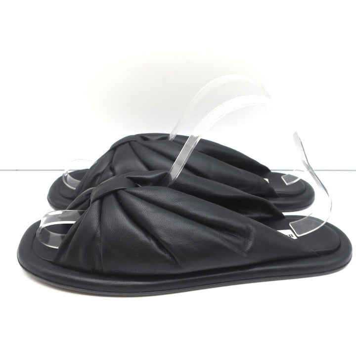 Balenciaga Puffy Knot Slide Sandals Black Leather Size 38.5