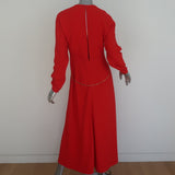 Victoria Beckham Chain-Embellished Dress Red Crepe Size US 8 Long Sleeve Midi
