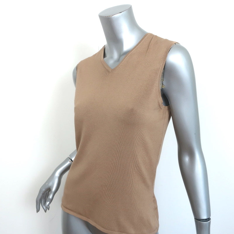 Gucci Sleeveless V-Neck Top Camel Stretch Silk Knit Size Medium