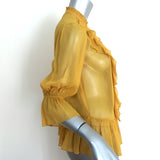 Ulla Johnson Ruffle Blouse Cassan Mustard Chiffon Size 2 Bell Sleeve Top
