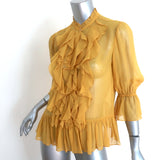 Ulla Johnson Ruffle Blouse Cassan Mustard Chiffon Size 2 Bell Sleeve Top
