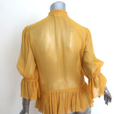 Ulla Johnson Ruffle Blouse Cassan Mustard Chiffon Size 2 Bell Sleeve Top
