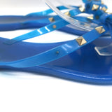 Valentino Rockstud Jelly Bow Thong Sandals Blue Size 40 Flat Flip Flops