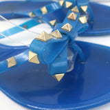 Valentino Rockstud Jelly Bow Thong Sandals Blue Size 40 Flat Flip Flops