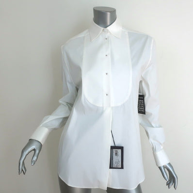 Prada Tuxedo Shirt White Stretch Poplin Size 38 Long Sleeve Blouse NEW