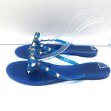 Valentino Rockstud Jelly Bow Thong Sandals Blue Size 40 Flat Flip Flops
