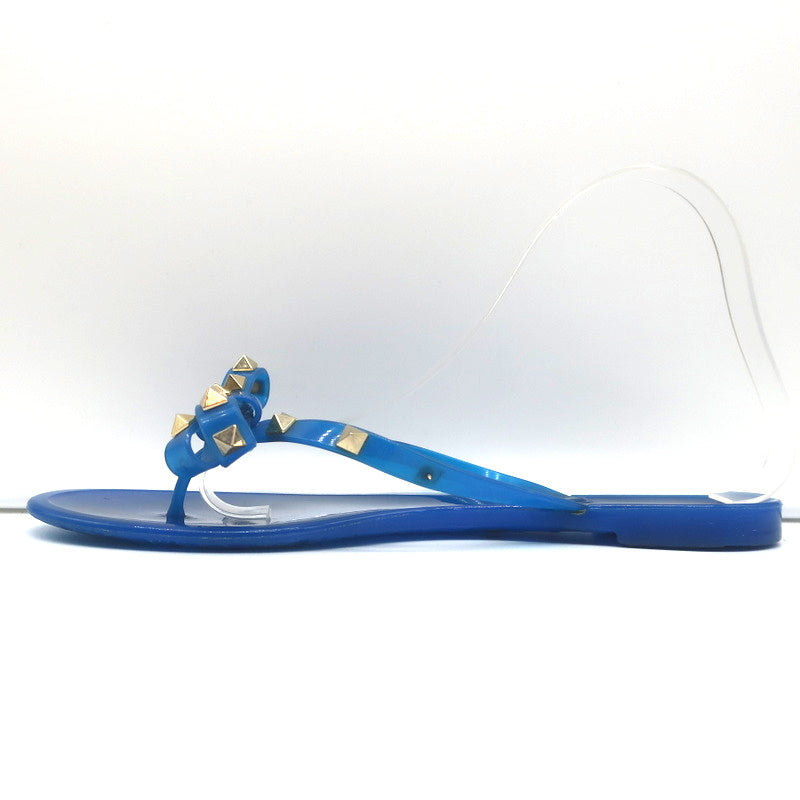 Valentino Rockstud Jelly Bow Thong Sandals Blue Size 40 Flat Flip Flops